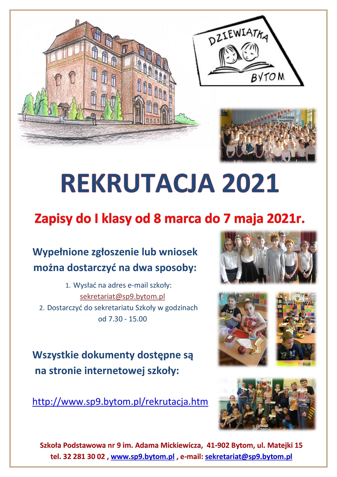 Plakat rekrutacja SP9 2020 2021